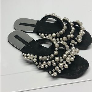 Zara Pearl Sandals Flat 8 (38)
